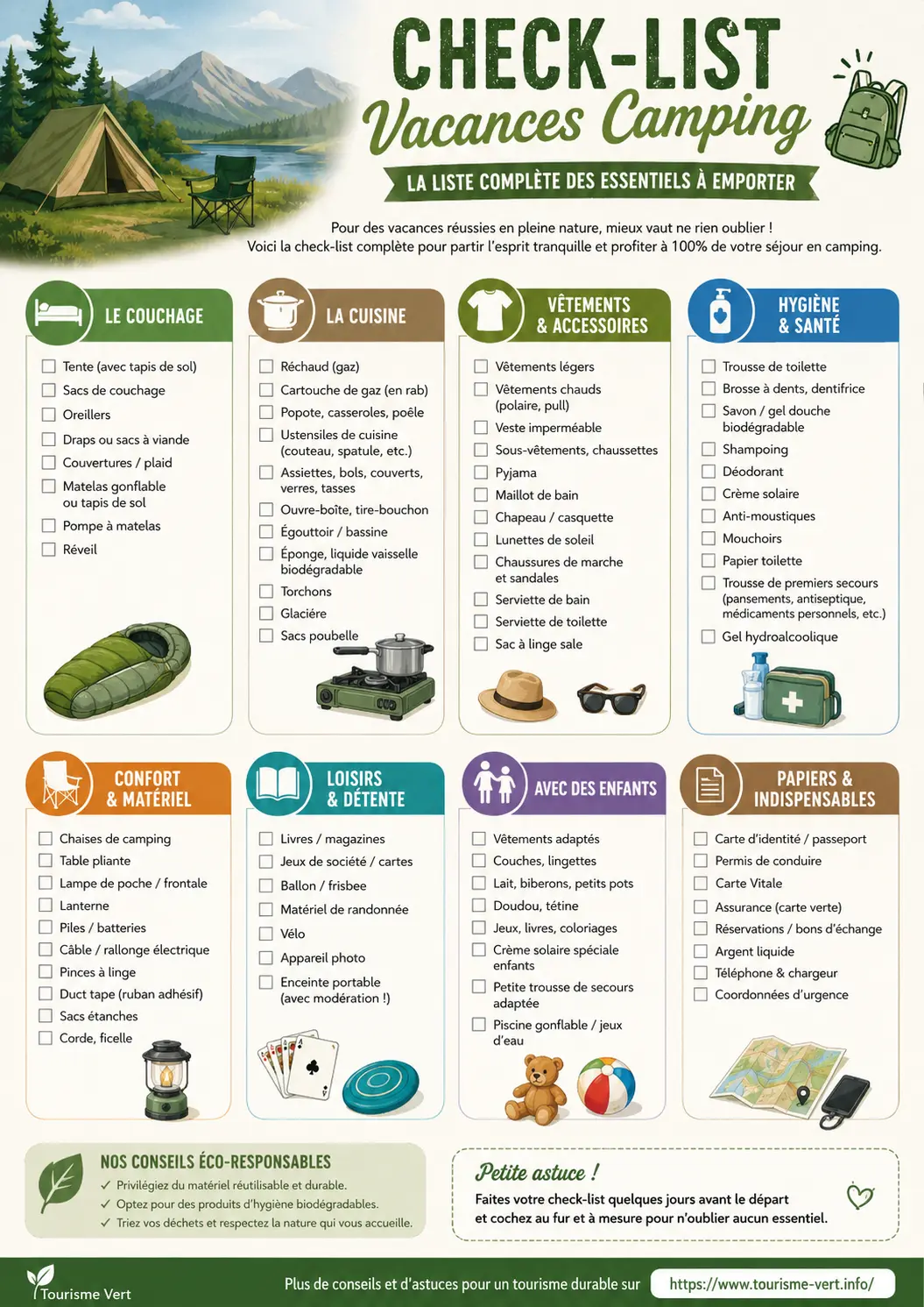 Check list vacances camping - Infographie